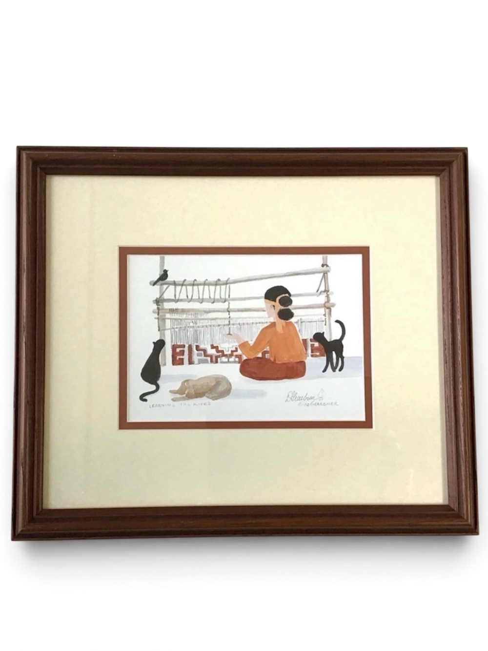 Vintage Signed Art Print Diane Graebner 2002 Learning the Ropes Framed W/Matting